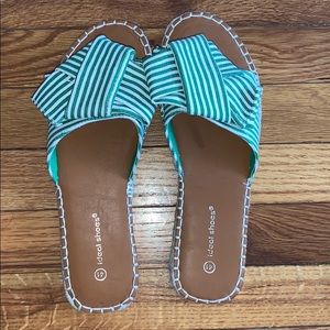 Green and white summer sandals